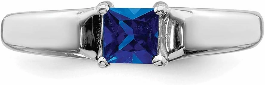 Solid 14k White Gold 4mm Princess Cut Sapphire Blue September Gemstone Engagement Ring