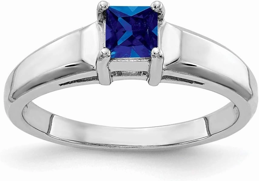 Solid 14k White Gold 4mm Princess Cut Sapphire Blue September Gemstone Engagement Ring
