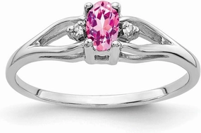 Solid 14k White Gold 5x3mm Oval Pink Sapphire Diamond Engagement Ring (.02 cttw.)