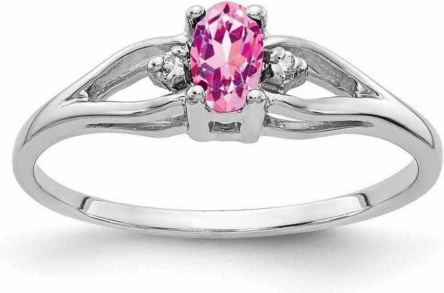 Solid 14k White Gold 5x3mm Oval Pink Sapphire Diamond Engagement Ring (.02 cttw.)