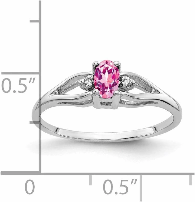 Solid 14k White Gold 5x3mm Oval Pink Sapphire Diamond Engagement Ring (.02 cttw.)