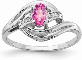 Solid 14k White Gold 5x3mm Oval Pink Sapphire Diamond Engagement Ring (.032 cttw.)