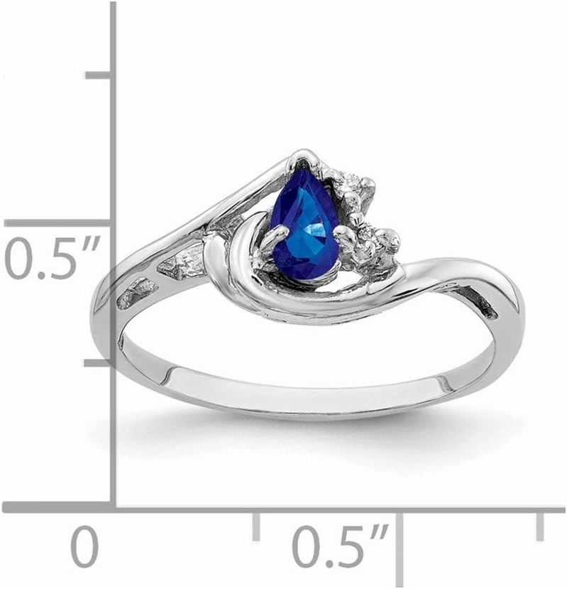 Solid 14k White Gold 5x3mm Pear Sapphire Blue September Gemstone VS Diamond Engagement Ring (.016 cttw.)