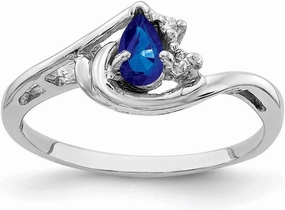 Solid 14k White Gold 5x3mm Pear Sapphire Blue September Gemstone VS Diamond Engagement Ring (.016 cttw.)