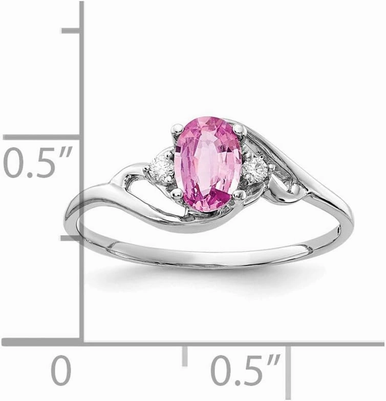 Solid 14k White Gold 6x4mm Oval Pink Sapphire Diamond Engagement Ring (.034 cttw.)
