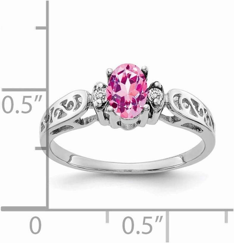 Solid 14k White Gold 6x4mm Oval Pink Sapphire Diamond Engagement Ring (.034 cttw.)