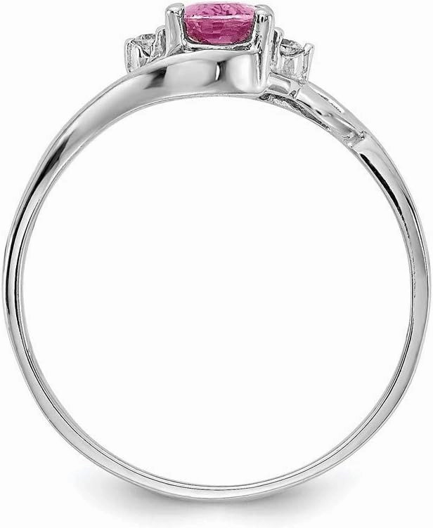 Solid 14k White Gold 6x4mm Oval Pink Sapphire Diamond Engagement Ring (.034 cttw.)