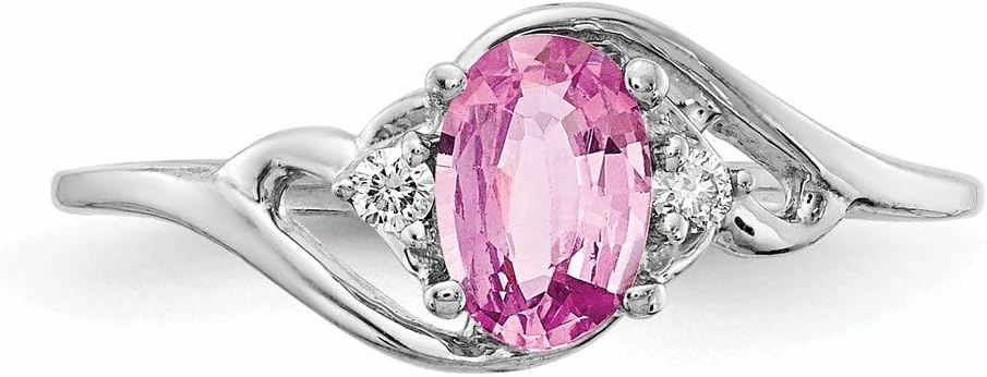 Solid 14k White Gold 6x4mm Oval Pink Sapphire Diamond Engagement Ring (.034 cttw.)