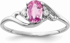 Solid 14k White Gold 6x4mm Oval Pink Sapphire Diamond Engagement Ring (.034 cttw.)