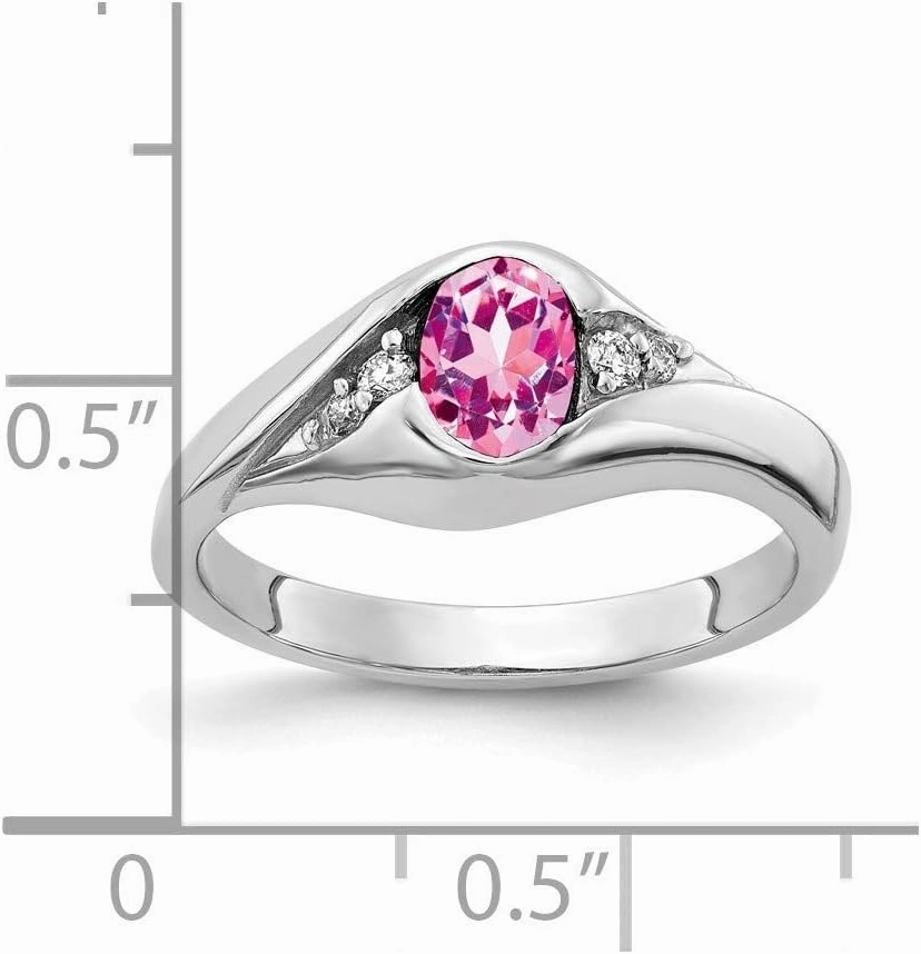 Solid 14k White Gold 6x4mm Oval Pink Sapphire Diamond Engagement Ring (.058 cttw.)