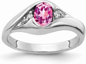 Solid 14k White Gold 6x4mm Oval Pink Sapphire Diamond Engagement Ring (.058 cttw.)