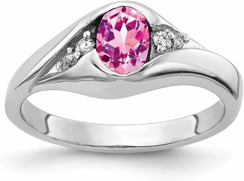 Solid 14k White Gold 6x4mm Oval Pink Sapphire Diamond Engagement Ring (.058 cttw.)