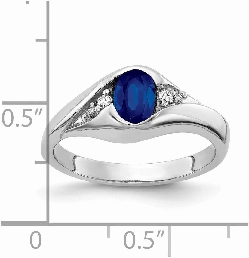 Solid 14k White Gold 6x4mm Oval Sapphire Blue September Gemstone Diamond Engagement Ring (.058 cttw.)