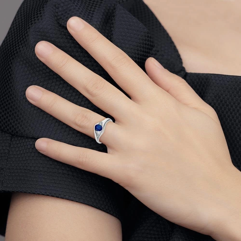 Solid 14k White Gold 6x4mm Oval Sapphire Blue September Gemstone Diamond Engagement Ring (.058 cttw.)