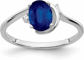 Solid 14k White Gold 7x5mm Oval Sapphire Blue September Gemstone VS Diamond Engagement Ring (.01 cttw.)