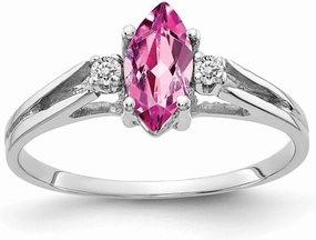 Solid 14k White Gold 8x4mm Marquise Pink Sapphire VS Diamond Engagement Ring (.04 cttw.)
