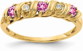 Solid 14k Yellow Gold 2.75mm Pink Sapphire Diamond Engagement Ring (.024 cttw.)