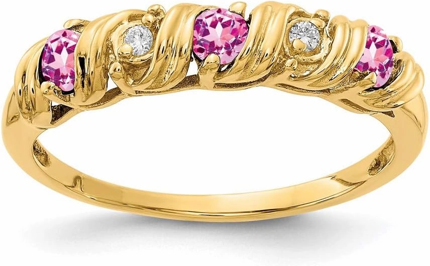 Solid 14k Yellow Gold 2.75mm Pink Sapphire Diamond Engagement Ring (.024 cttw.)