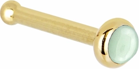 Solid 14k Yellow Gold 2mm Aventurine Quartz Nose Stud Bone 18 Gauge 1/4"