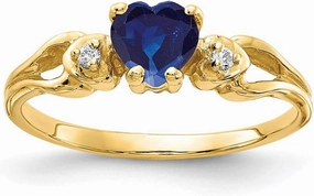 Solid 14k Yellow Gold 5mm Heart Sapphire Blue September Gemstone VS Diamond Engagement Ring (.02 cttw.)