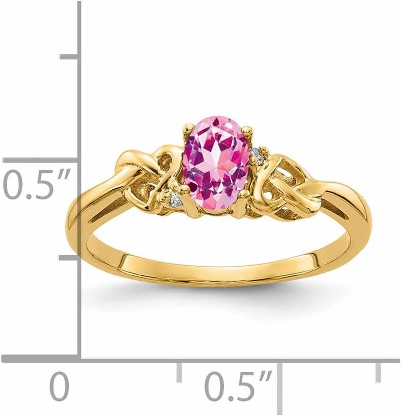 Solid 14k Yellow Gold 6x4mm Oval Pink Sapphire Diamond Engagement Ring (.016 cttw.)