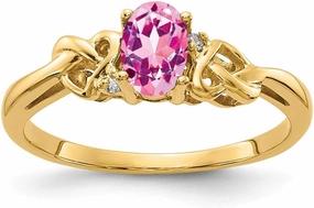 Solid 14k Yellow Gold 6x4mm Oval Pink Sapphire Diamond Engagement Ring (.016 cttw.)