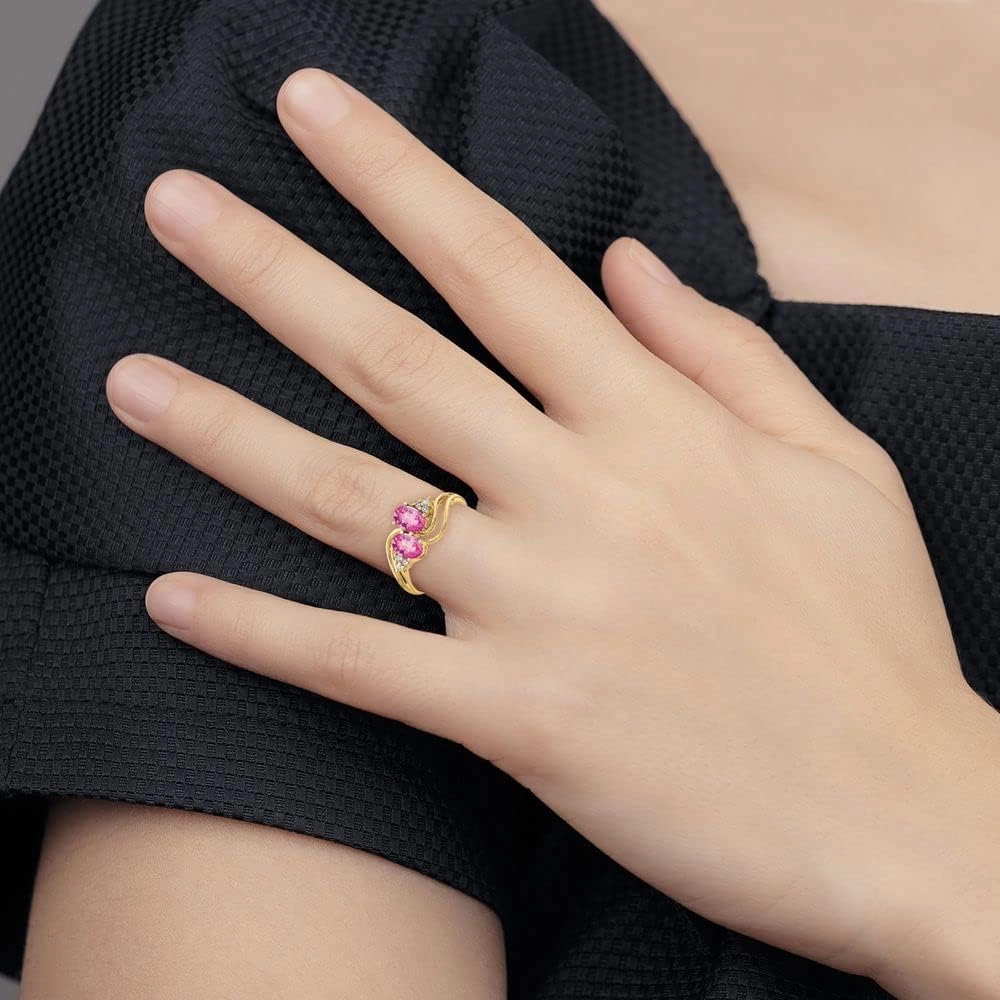 Solid 14k Yellow Gold 6x4mm Oval Pink Sapphire Diamond Engagement Ring (.048 cttw.)
