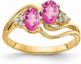 Solid 14k Yellow Gold 6x4mm Oval Pink Sapphire Diamond Engagement Ring (.048 cttw.)