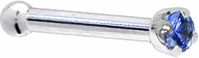 Solid 18k White Gold 1.5mm Genuine Blue Sapphire Nose Stud Bone 20 Gauge 1/4"