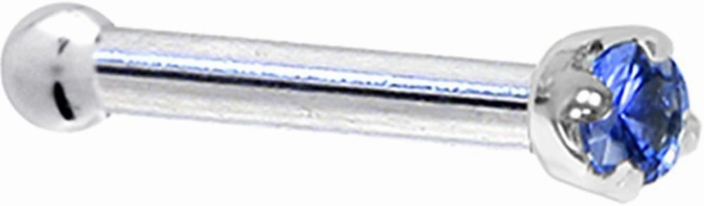 Solid 18k White Gold 1.5mm Genuine Blue Sapphire Nose Stud Bone 20 Gauge 1/4"