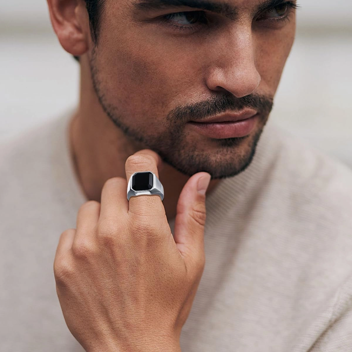Solid Gold 10/14/18k Black Onyx Men's Rings Yellow/White Gold Natural Black Onyx Wedding Men's Ring Anniversary Band Ring for Valentine's Day Gift For Him,Free Engrave