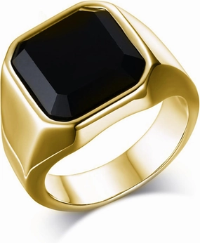 Solid Gold 10/14/18k Black Onyx Men's Rings Yellow/White Gold Natural Black Onyx Wedding Men's Ring Anniversary Band Ring for Valentine's Day Gift For Him,Free Engrave