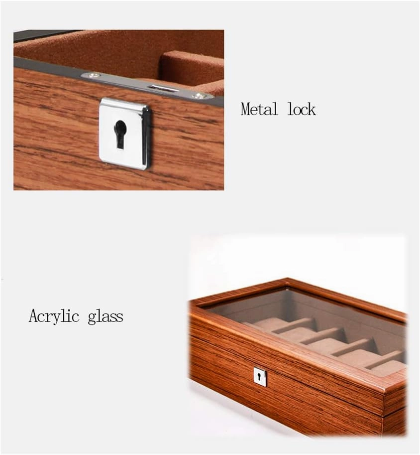 Solid Wood Glass sunroof Mechanical Watch Storage Box European Style Jewelry Box with Lock Jewelry Box Wooden Removable Table Pillow (5/6/8/10/12 Watch Position)