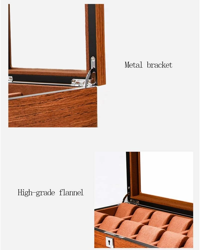Solid Wood Glass sunroof Mechanical Watch Storage Box European Style Jewelry Box with Lock Jewelry Box Wooden Removable Table Pillow (5/6/8/10/12 Watch Position)