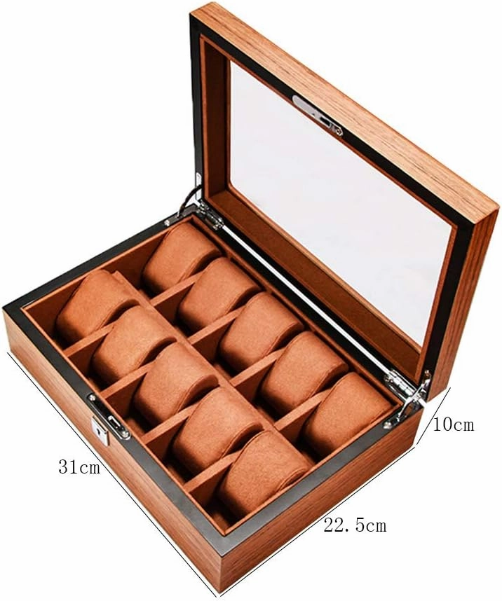 Solid Wood Glass sunroof Mechanical Watch Storage Box European Style Jewelry Box with Lock Jewelry Box Wooden Removable Table Pillow (5/6/8/10/12 Watch Position)