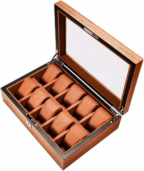 Solid Wood Glass sunroof Mechanical Watch Storage Box European Style Jewelry Box with Lock Jewelry Box Wooden Removable Table Pillow (5/6/8/10/12 Watch Position)