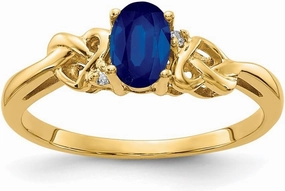 Sonia Jewels Real 14k Yellow Gold 6x4mm Oval Sapphire Blue September Gemstone Diamond Engagement Ring (.016 cttw.)