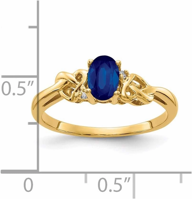 Sonia Jewels Real 14k Yellow Gold 6x4mm Oval Sapphire Blue September Gemstone Diamond Engagement Ring (.016 cttw.)