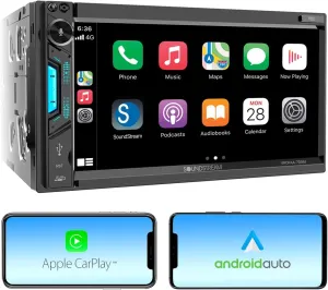 Soundstream VRCPAA-7DRM Multimedia Receiver 7 Inch Double Din Touch Screen Car Stereo - Mirror Link MP3 MP4 Apple CarPlay Android Auto Compatible w/AUX USB BT (Renewed)