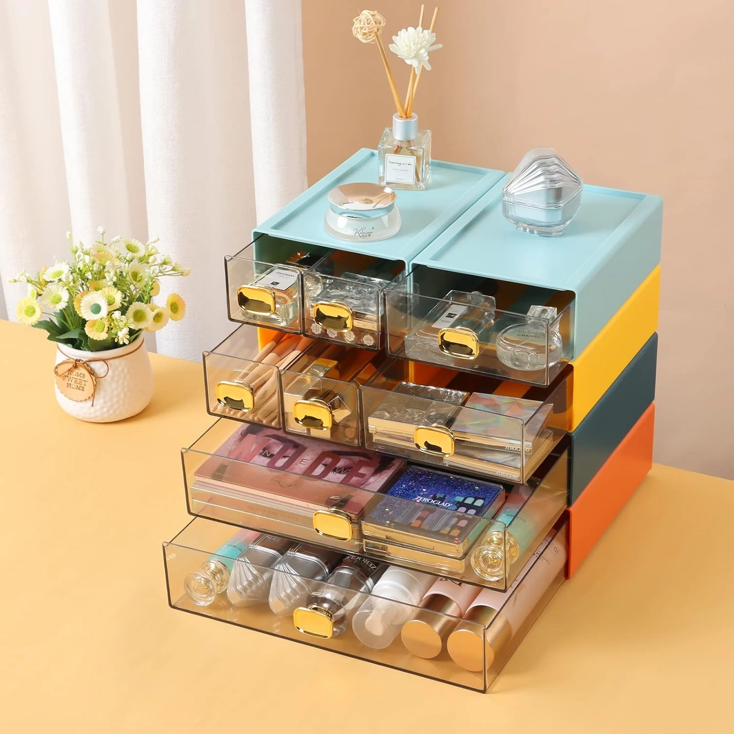 Spacious Desktop Storage Box, 1 Large Storage Drawer, Stackable Office Desk Drawer Organizer and Accessories, Printer Paper Organizer, Blue Plastic Drawers for Workspace & Home