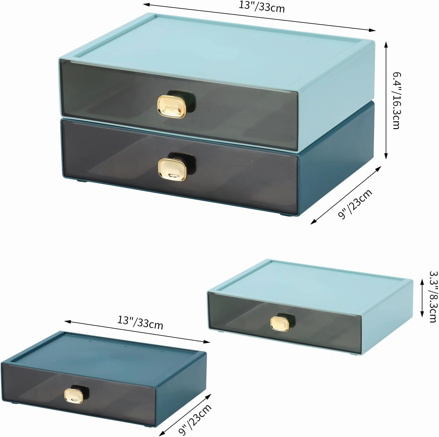 Spacious Desktop Storage Box, 1 Large Storage Drawer, Stackable Office Desk Drawer Organizer and Accessories, Printer Paper Organizer, Blue Plastic Drawers for Workspace & Home
