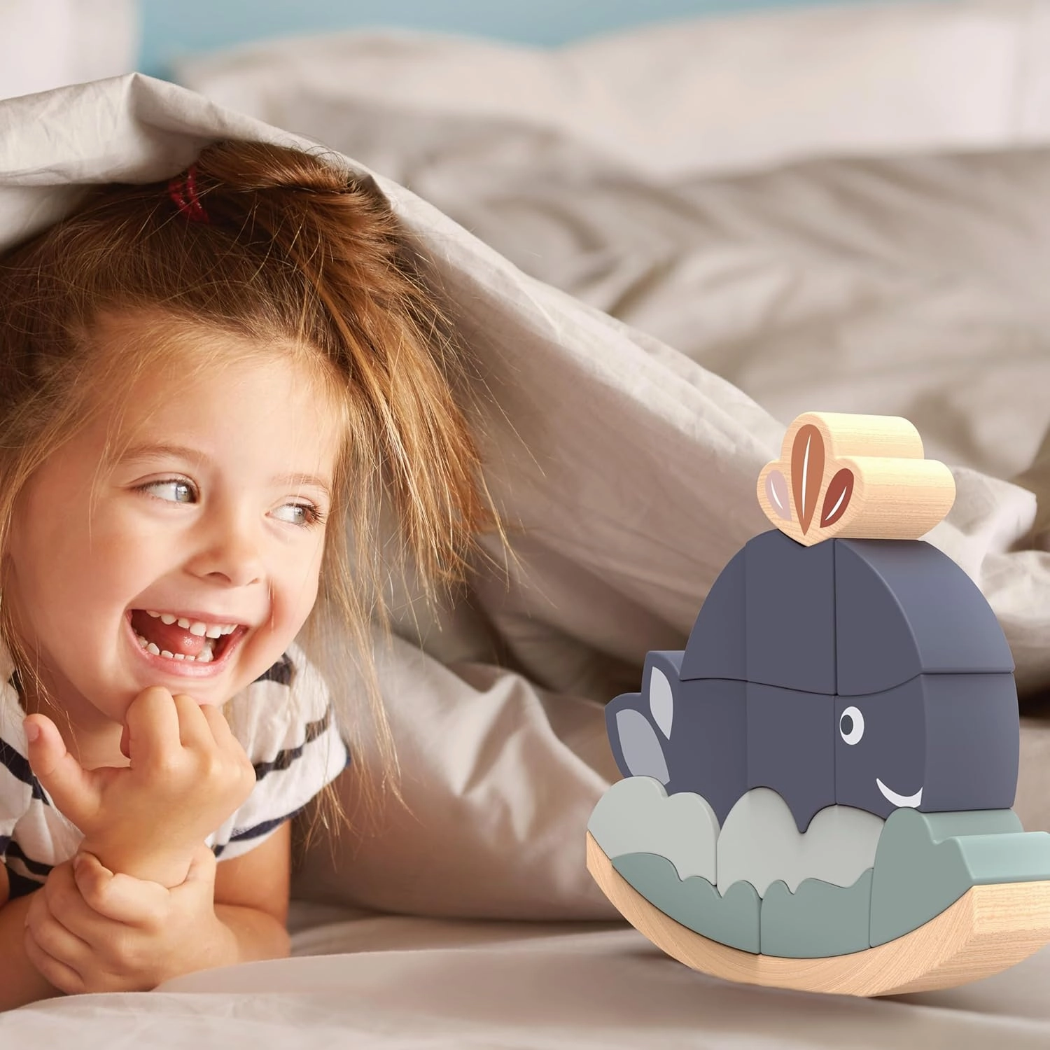 Speedy Monkey Rocking Stacker – Whale Balance Game, 13 Wooden Pieces, Fun Skill Challenge for Family, Develops Hand-Eye Coordination, Fine Motor Skills, Non-Toxic Paint, for Kids 2-6 Years