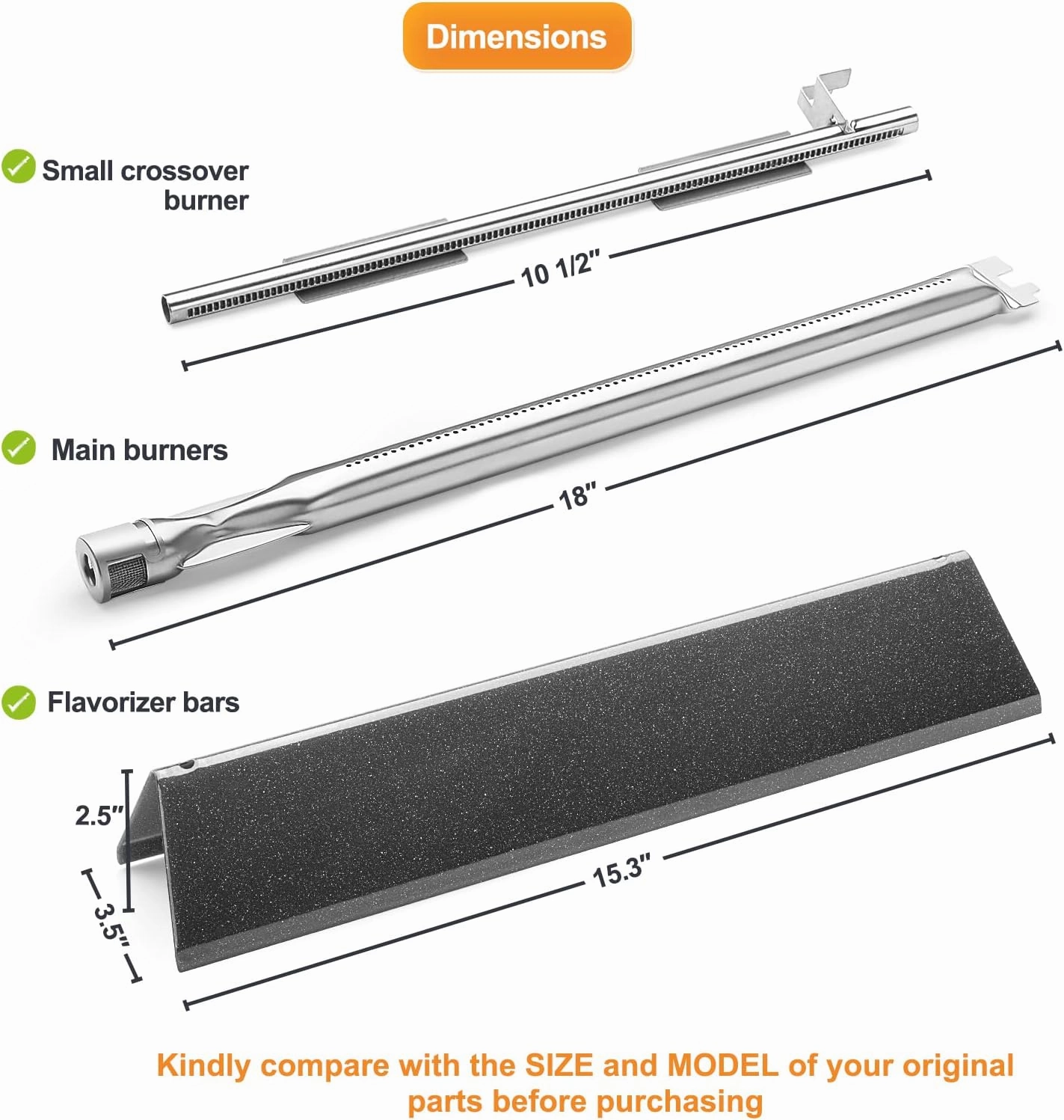 Spirit e210 Grill Parts, Flavorizer Bars and Grill Burner for Weber Spirit I & Sprit II 200 Series E-210 E-220 S-210 S220 with Front Control , for Weber 15.3” Flavor Bars 7635 & 18” Burner Tubes 69785