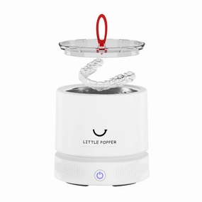 Split Ultrasonic Retainer Cleaner Machine—Little Popper Ultrasonic Jewelry Cleaner for Denture Cleaner, Silver Jewelry Cleaner, Mouth Guard Cleaner, Night Guard Cleaner with 180ML Dental Cleaning Pod