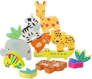 Stacking Jungle Animals - Wooden Animal Shaped Blocks, Stack & Play, Developmental Toy, FSC Certified, Toddlers & Kids Ages 1 