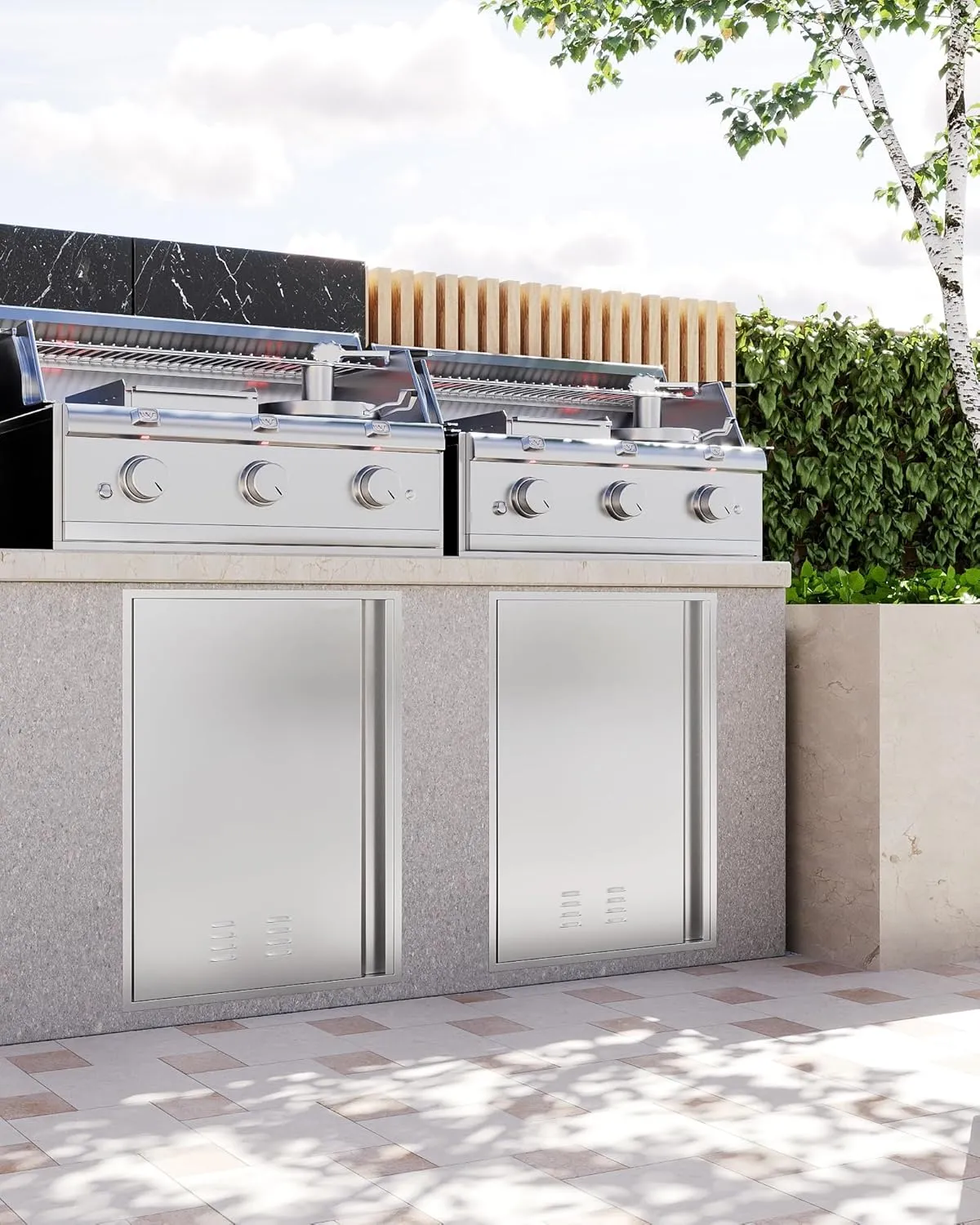 Stainless Steel Single Door for Outdoor Kitchens, 17W x 24H Inch BBQ Access Door with Recessed Handle & Vents