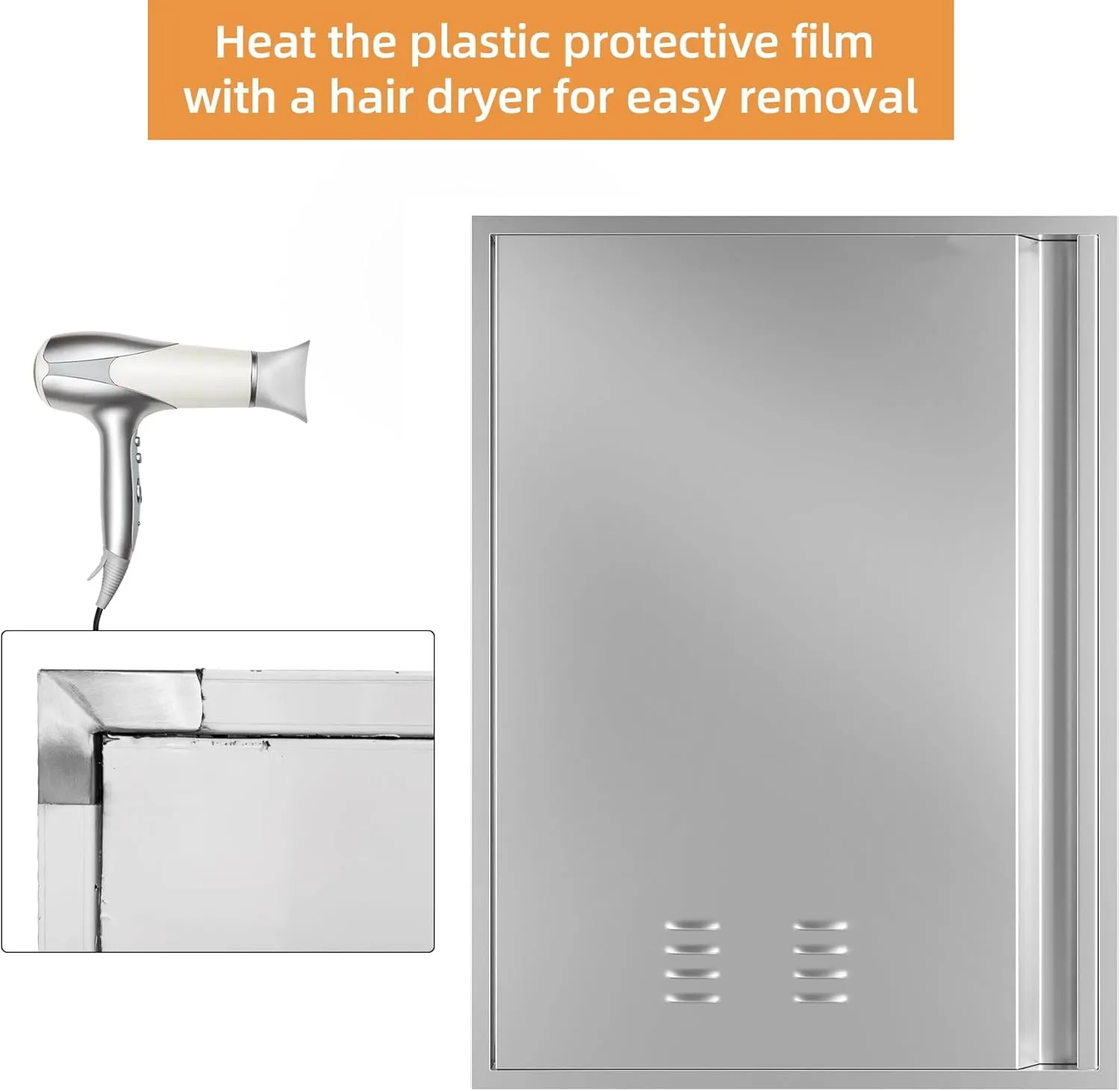 Stainless Steel Single Door for Outdoor Kitchens, 17W x 24H Inch BBQ Access Door with Recessed Handle & Vents