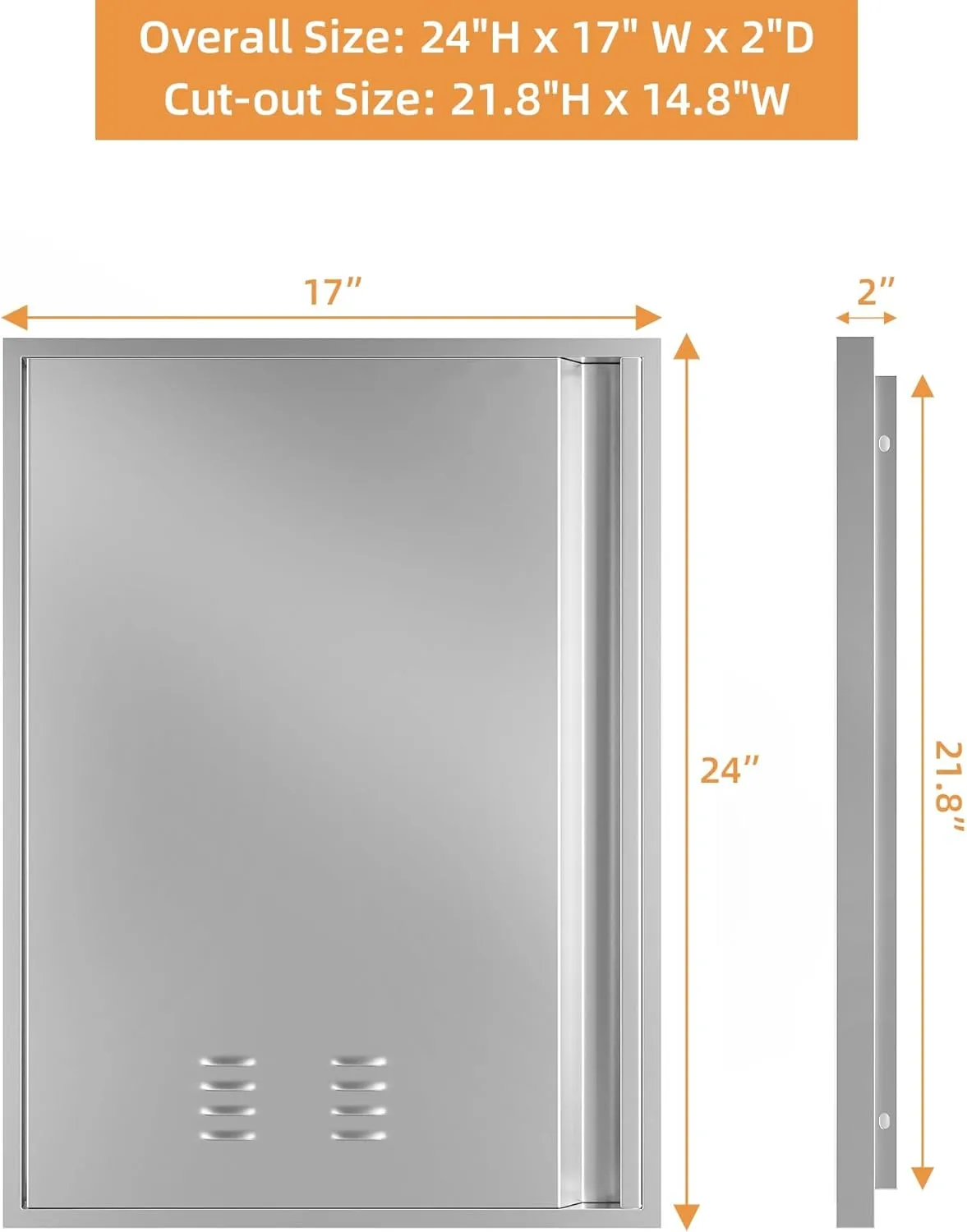 Stainless Steel Single Door for Outdoor Kitchens, 17W x 24H Inch BBQ Access Door with Recessed Handle & Vents