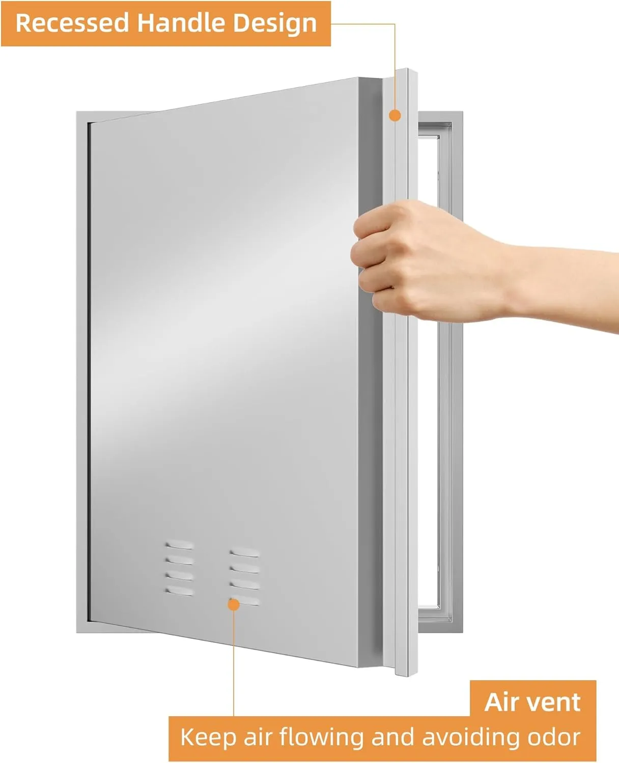 Stainless Steel Single Door for Outdoor Kitchens, 17W x 24H Inch BBQ Access Door with Recessed Handle & Vents