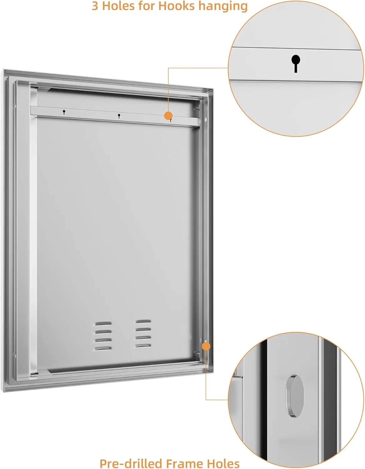 Stainless Steel Single Door for Outdoor Kitchens, 17W x 24H Inch BBQ Access Door with Recessed Handle & Vents